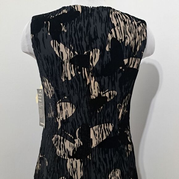 Vintage Tessuto Velvet Butterfly Print Silk Blend A Line Dress Size 8 Black/Mult - Picture 13 of 14